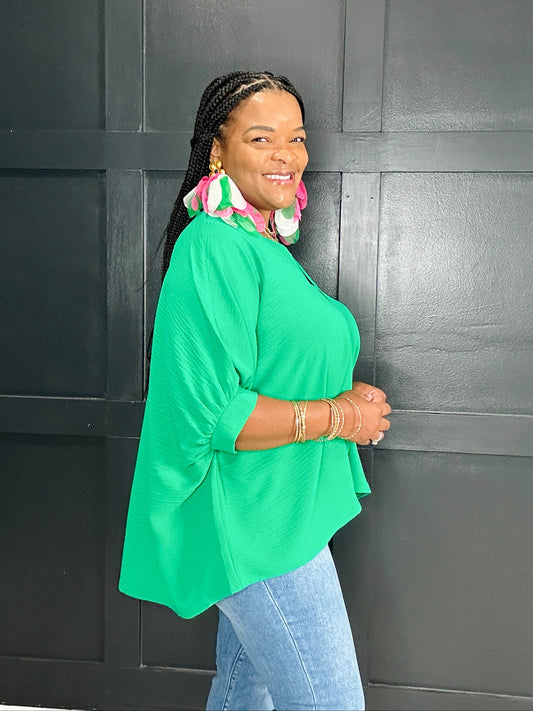 {Plus} Puff Sleeve Top | Kelly Green