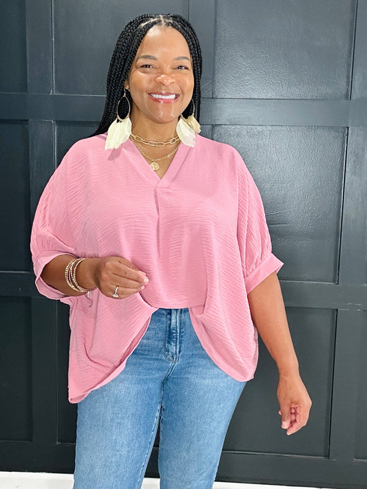 {Plus} Puff Sleeve Top | Lt. Rose