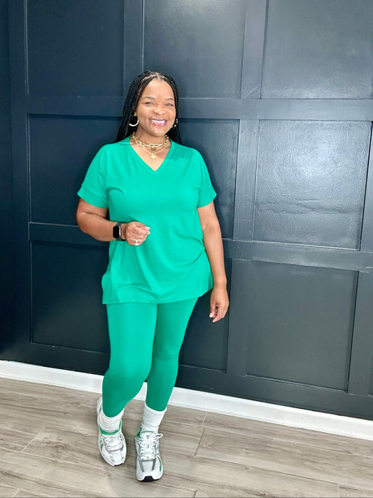 Kelly Green | V-Neck Legging Set | Small - 3Xl