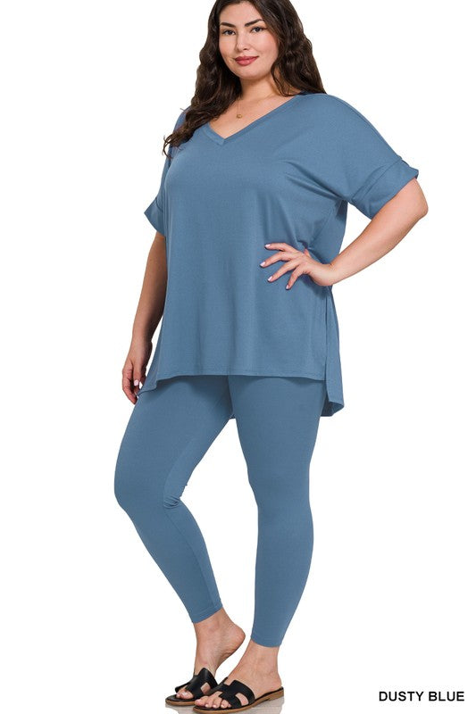 Dusty Blue | V-Neck Legging Set