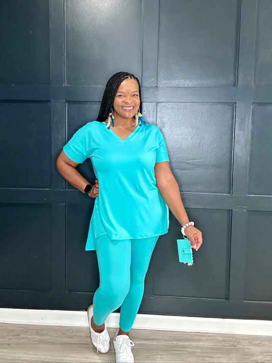 Turquoise | V-Neck Legging Set