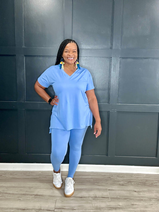 Spring Blue | V-Neck Legging Set