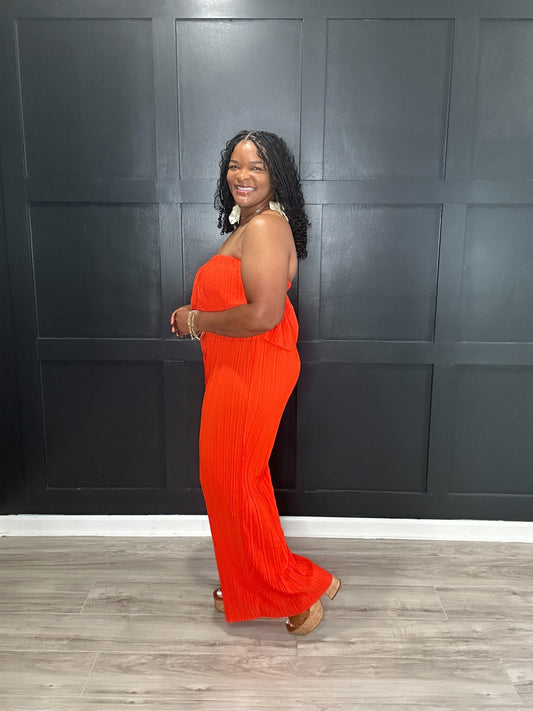 Pleated Jumpsuit | Tomato Red | Final Sale