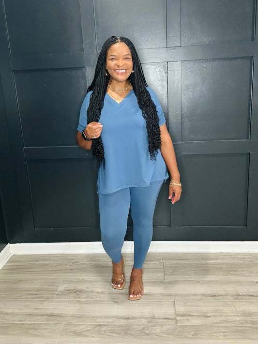 Dusty Blue | V-Neck Legging Set
