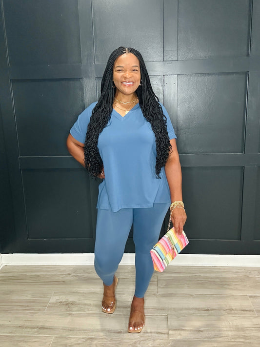 Dusty Blue | V-Neck Legging Set