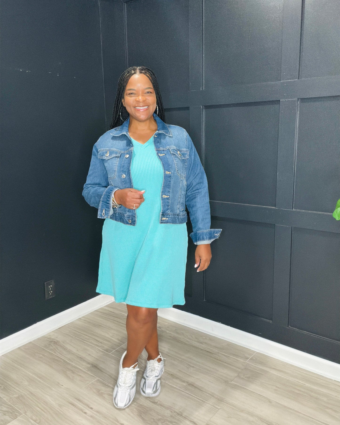 Turquoise Ribbed Sleeveless Dress