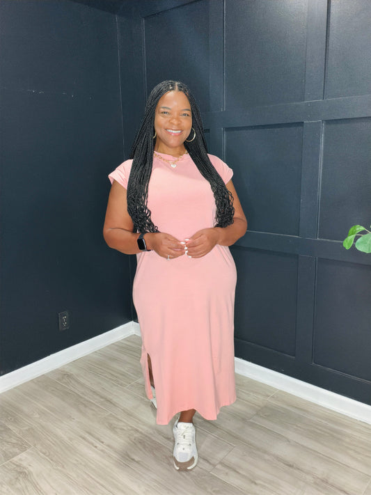 Tan Rose Midi Dress
