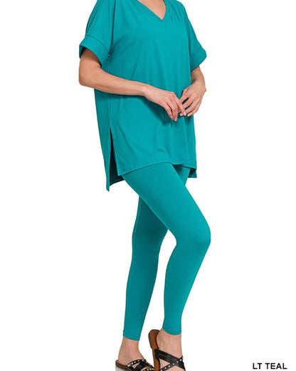 {Reg & Plus} V-Neck Legging Set | Lt. Teal