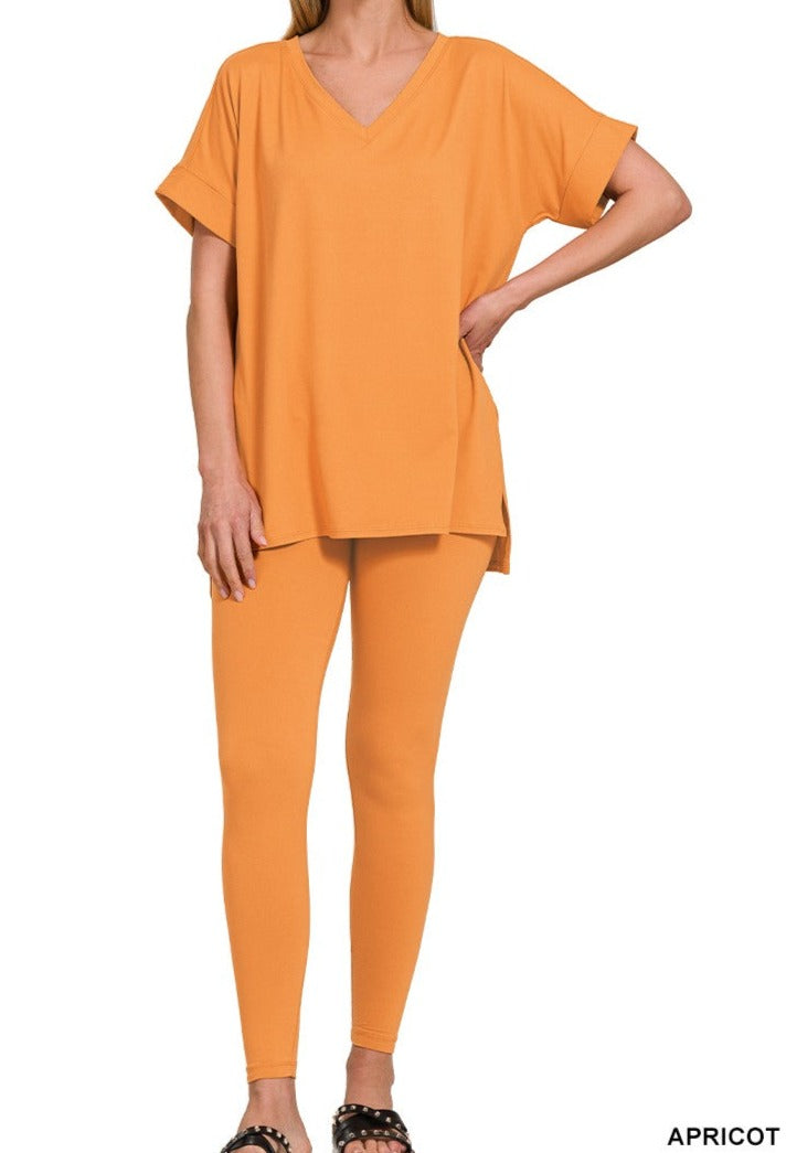 {Reg & Plus} V-Neck Legging Set | Apricot