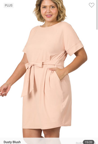 {Plus} Tie Waist Dress | Dusty Blush | Final Sale