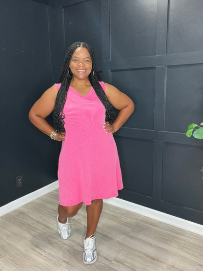Fuchsia Ribbed Sleeveless Dress