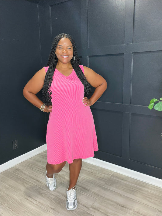 Fuchsia Ribbed Sleeveless Dress