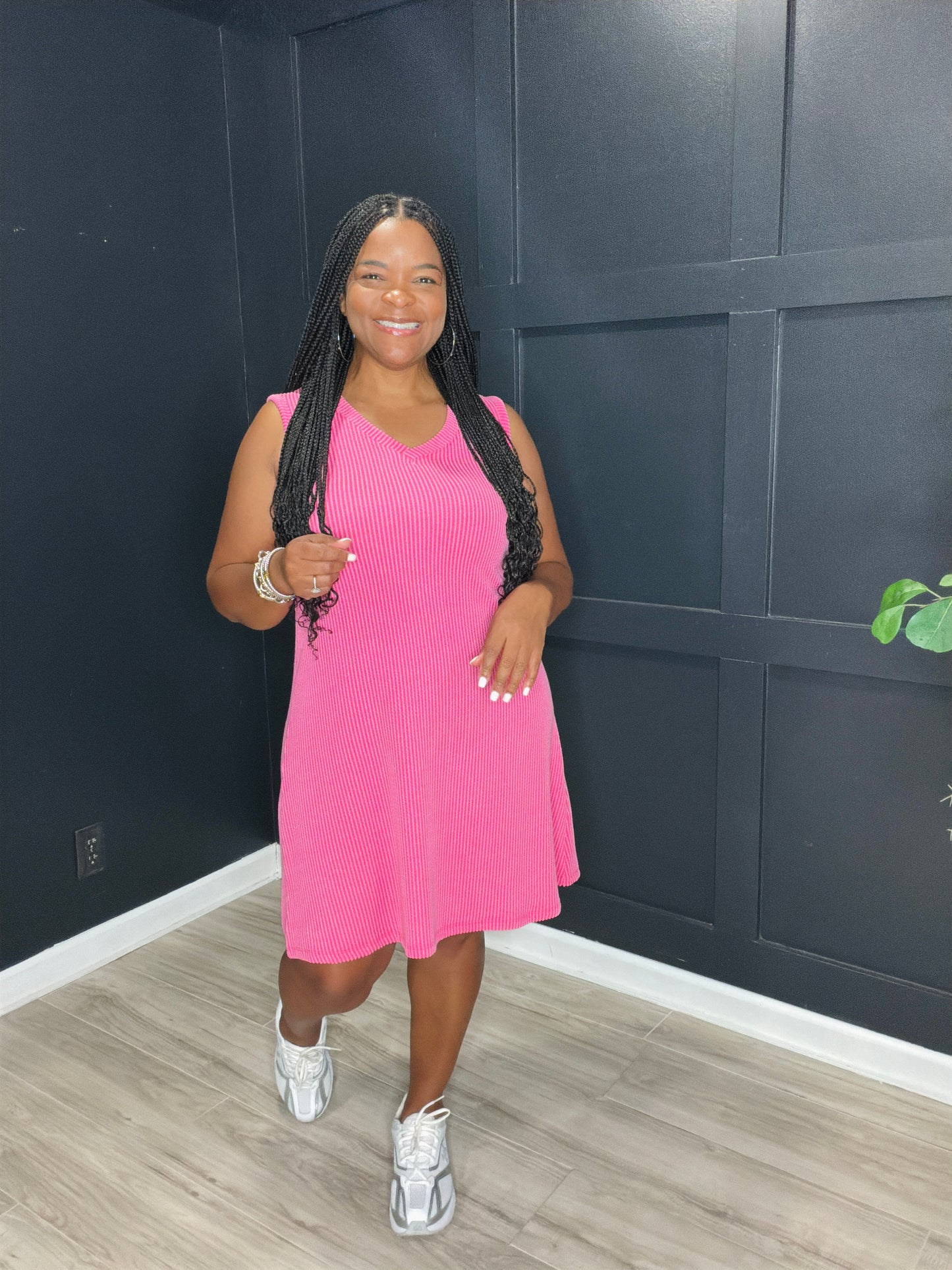 Fuchsia Ribbed Sleeveless Dress