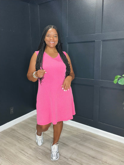 Fuchsia Ribbed Sleeveless Dress