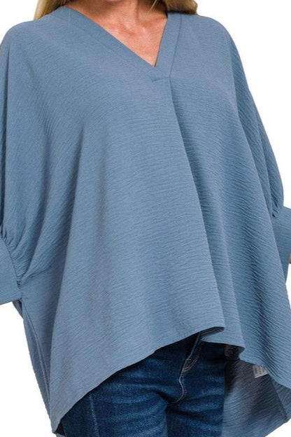 {Reg & Plus} Puff Sleeve Top | Dusty Blue