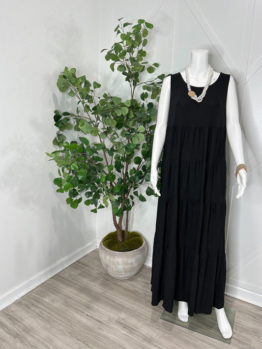 Sleeveless Tiered Maxi | Black 1X-3X