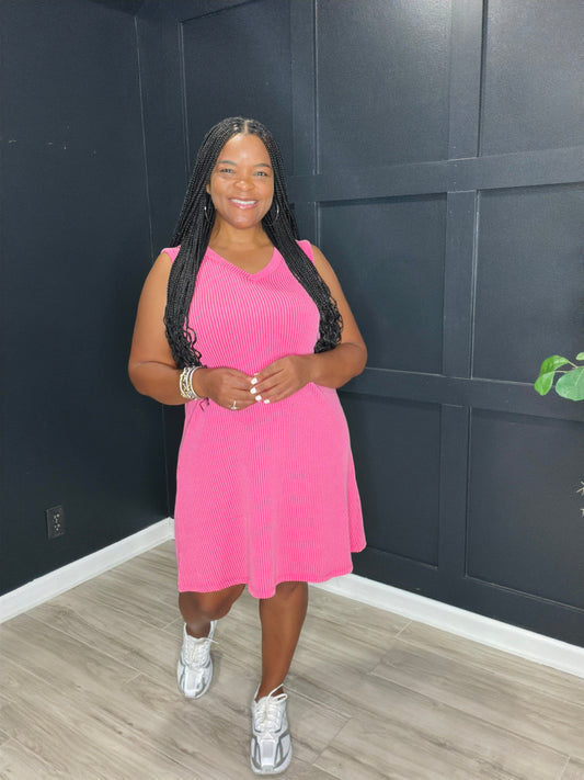 Fuchsia Ribbed Sleeveless Dress