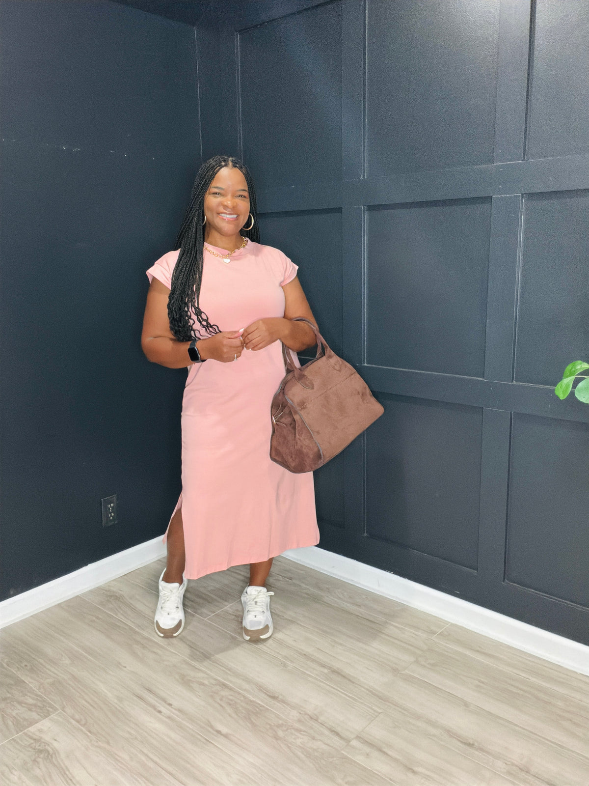 Tan Rose Midi Dress