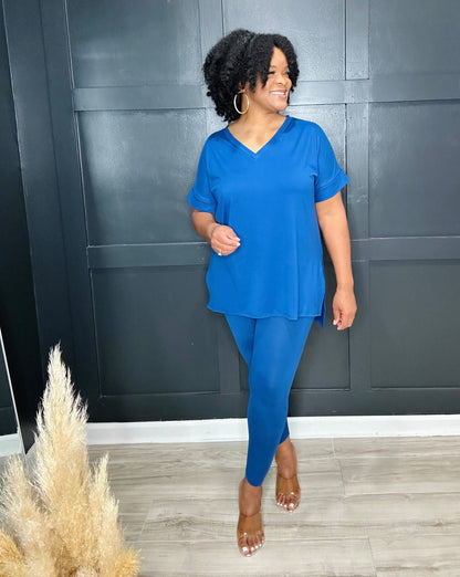 {Reg & Plus} V-Neck Legging Set | Lt. Navy