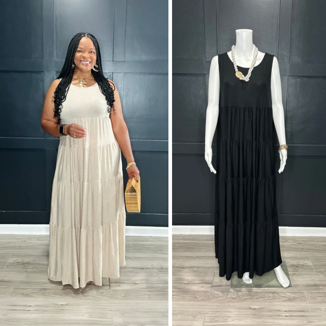 Sleeveless Tiered Maxi | Black 1X-3X