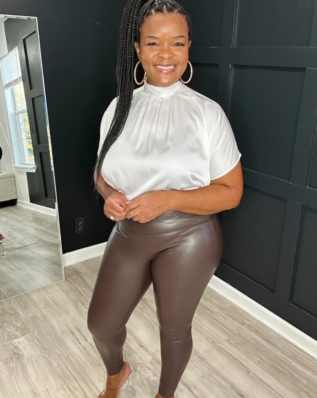 High Rise Faux Leather Leggings | Chocolate