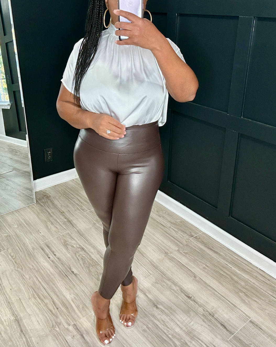 High Rise Faux Leather Leggings | Chocolate