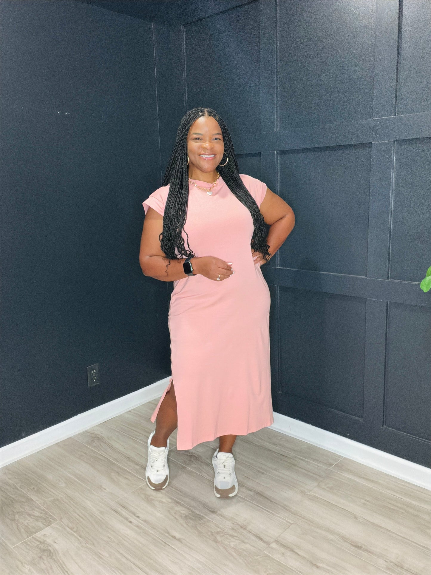 Tan Rose Midi Dress