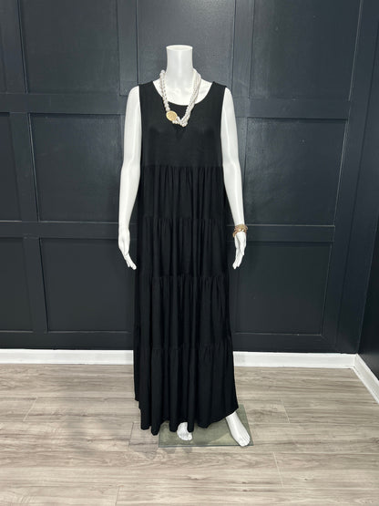 Sleeveless Tiered Maxi | Black 1X-3X