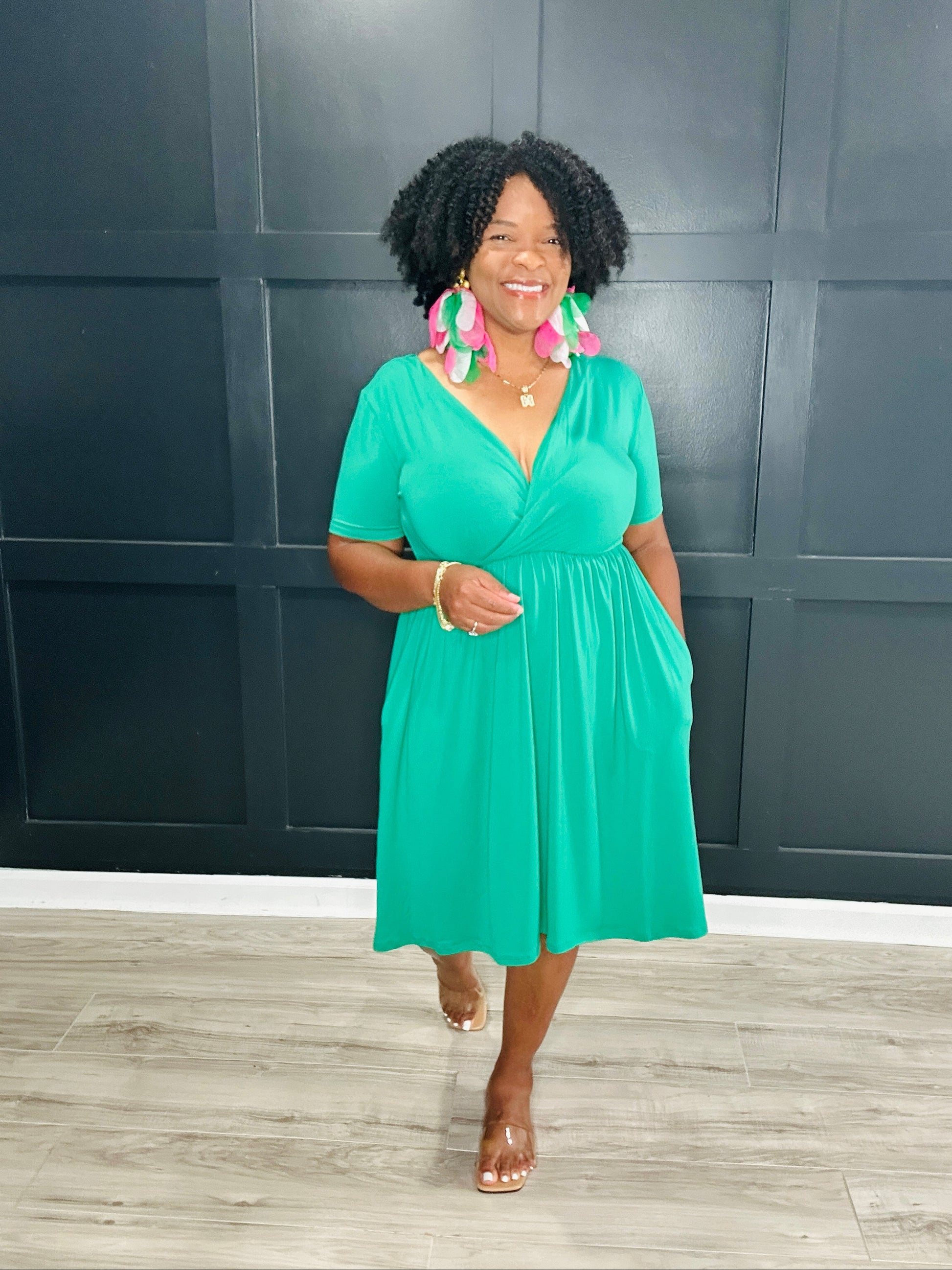 kelly green plus size dress She + Sky Plus Size Ruffled Sleeve Tiered Dress