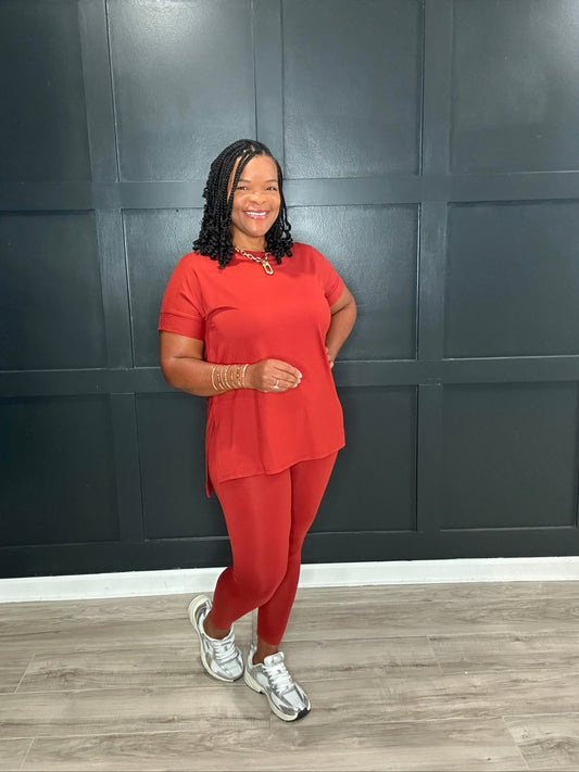 Comfy boutique legging set in rust color
