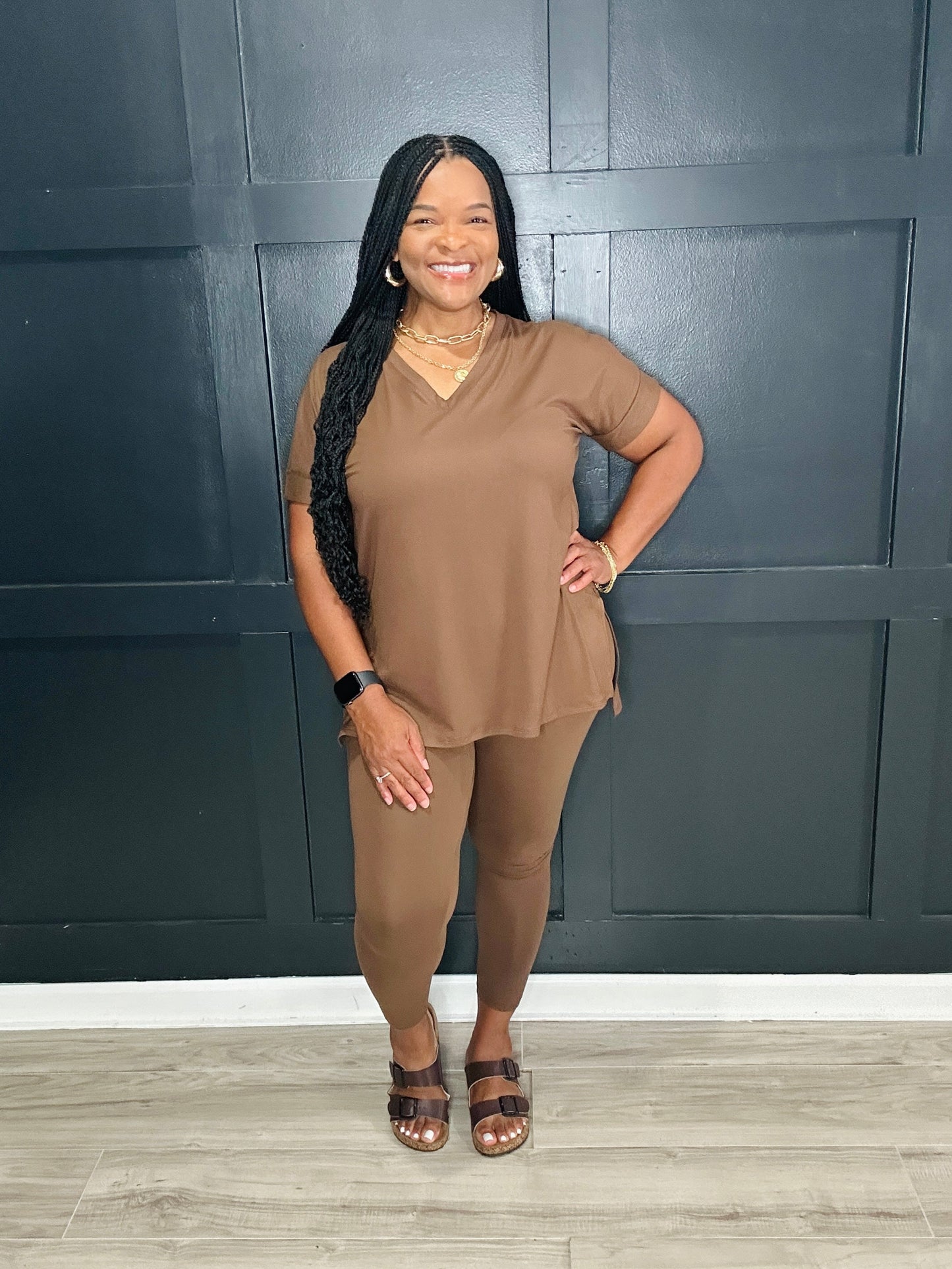Brown | V-Neck Legging Set