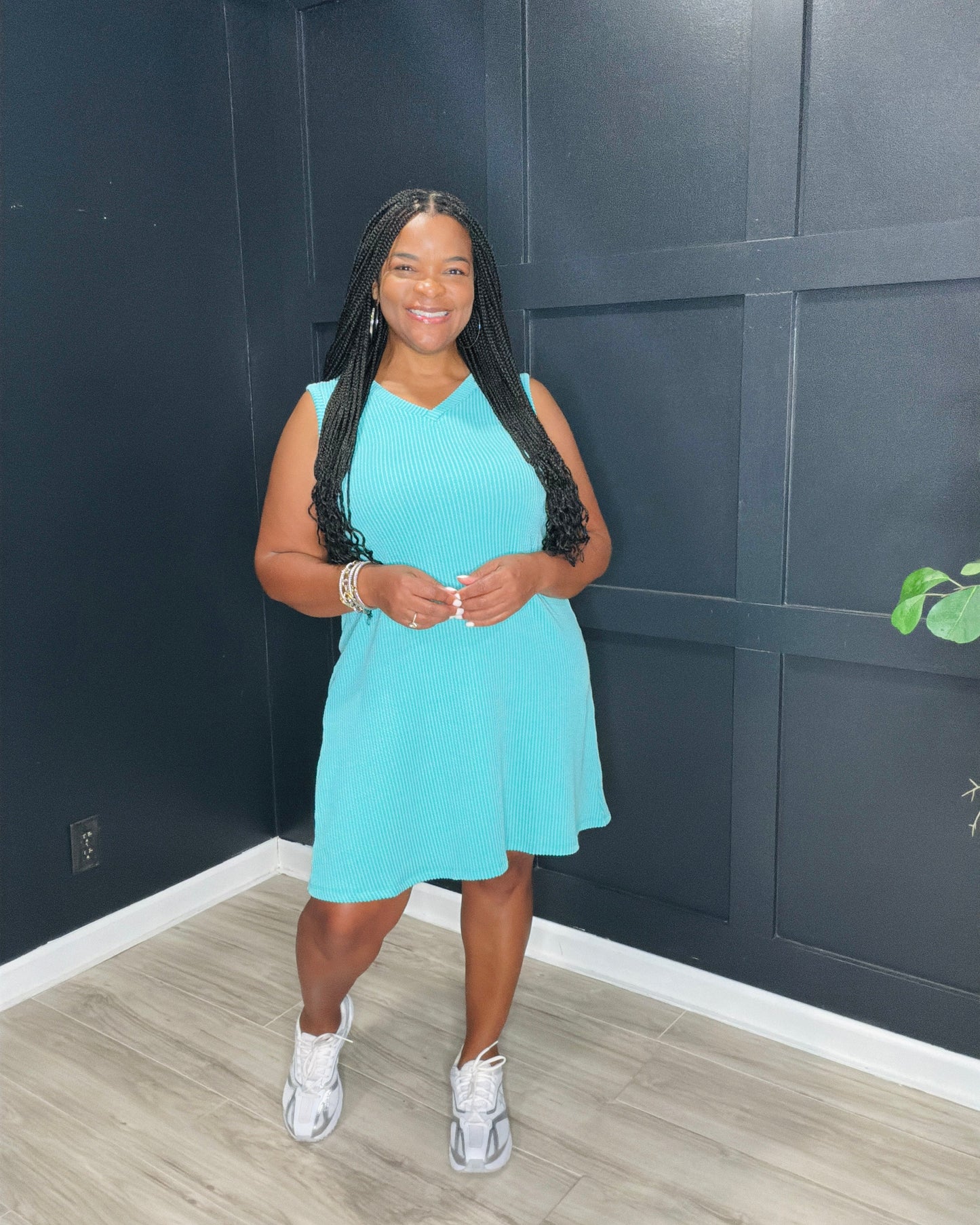 Turquoise Ribbed Sleeveless Dress