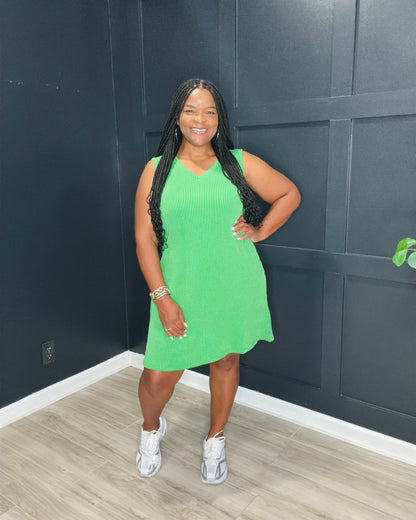 Kelly Green Ribbed Sleeveless Dress