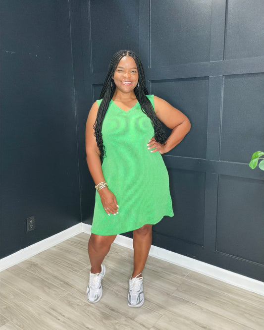 Kelly Green Ribbed Sleeveless Dress