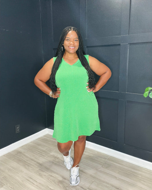 Kelly Green Ribbed Sleeveless Dress