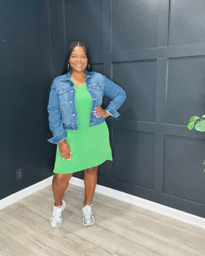 Kelly Green Ribbed Sleeveless Dress