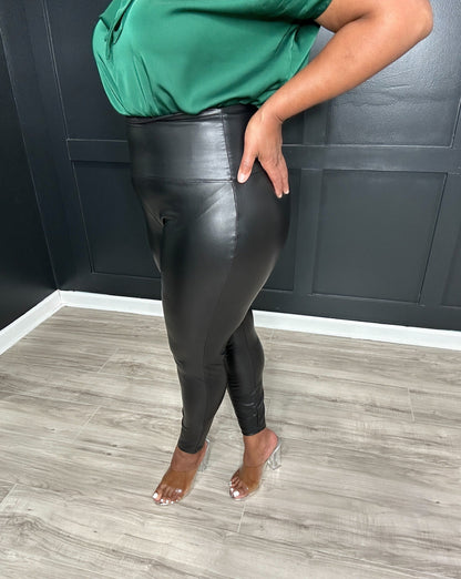 High Rise Faux Leather Leggings | Black