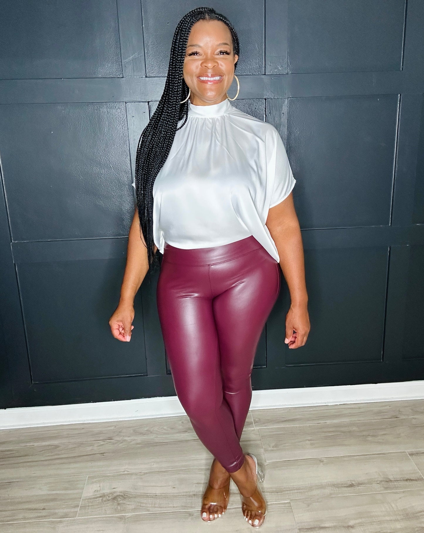 High Rise Faux Leather Leggings | Dark Burgundy