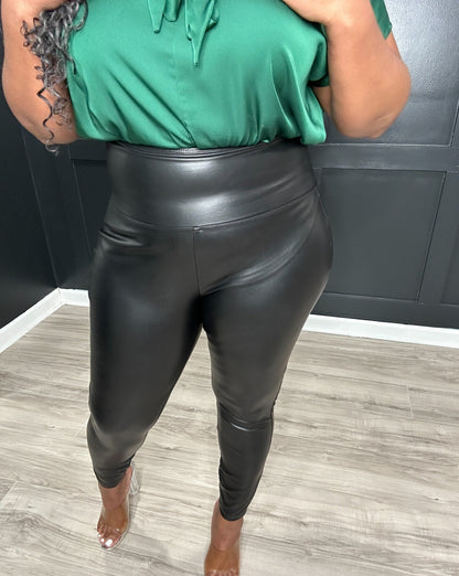 High Rise Faux Leather Leggings | Black