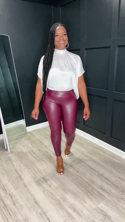 High Rise Faux Leather Leggings | Dark Burgundy