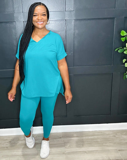 {Reg & Plus} V-Neck Legging Set | Lt. Teal